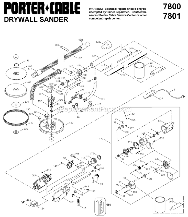Porter Cable 7801 (Type 1) Drywallsndr-Hoseless Power Tool Page A Diagram